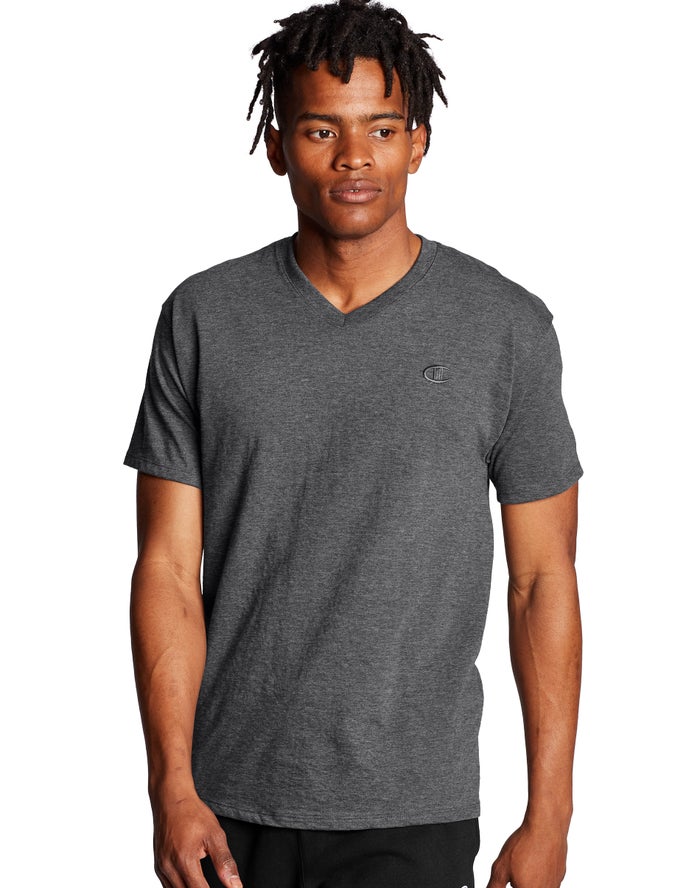 Champion Mens T-Shirt NZ - Classic Jersey V-Neck Dark Grey ( 0659-AUBTY )